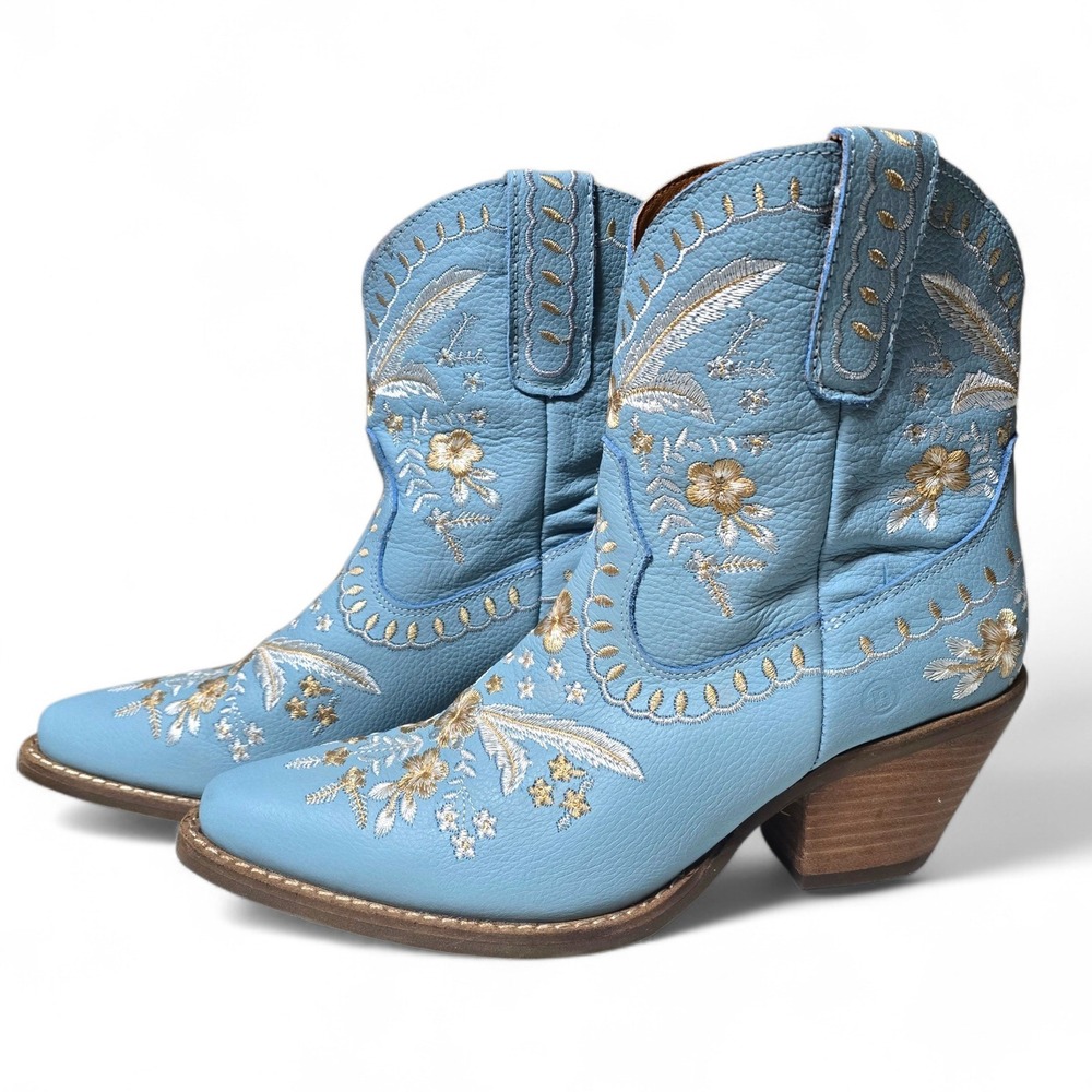 Dingo Primrose Light Blue Embroidered Leather Western Cowgirl‎ Booties Size 8.5
